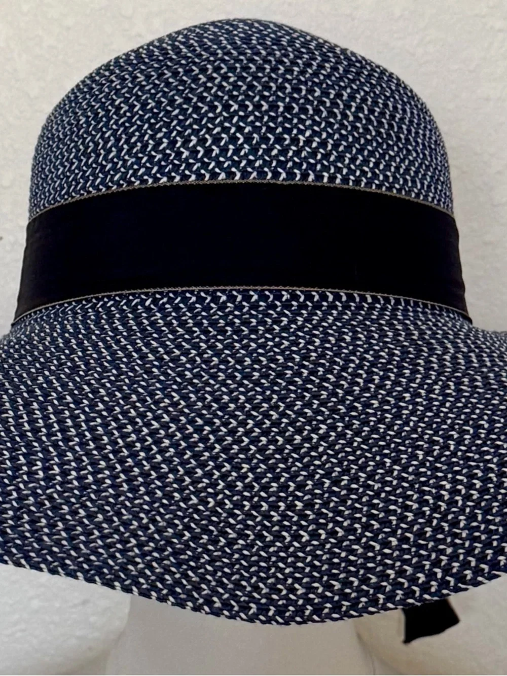 Bundle! - Two Wide Brim Sun Hats- Black Ribbon Trim - Tan and Navy - Picture 6 of 7